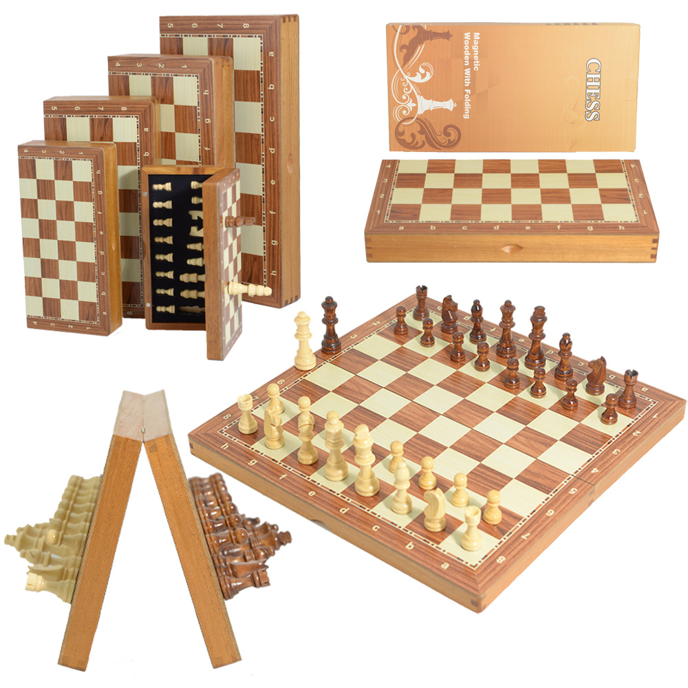 Magnetic Travel Chess - Manyetik Ahşap Katlanır Satranç Seti Keçe