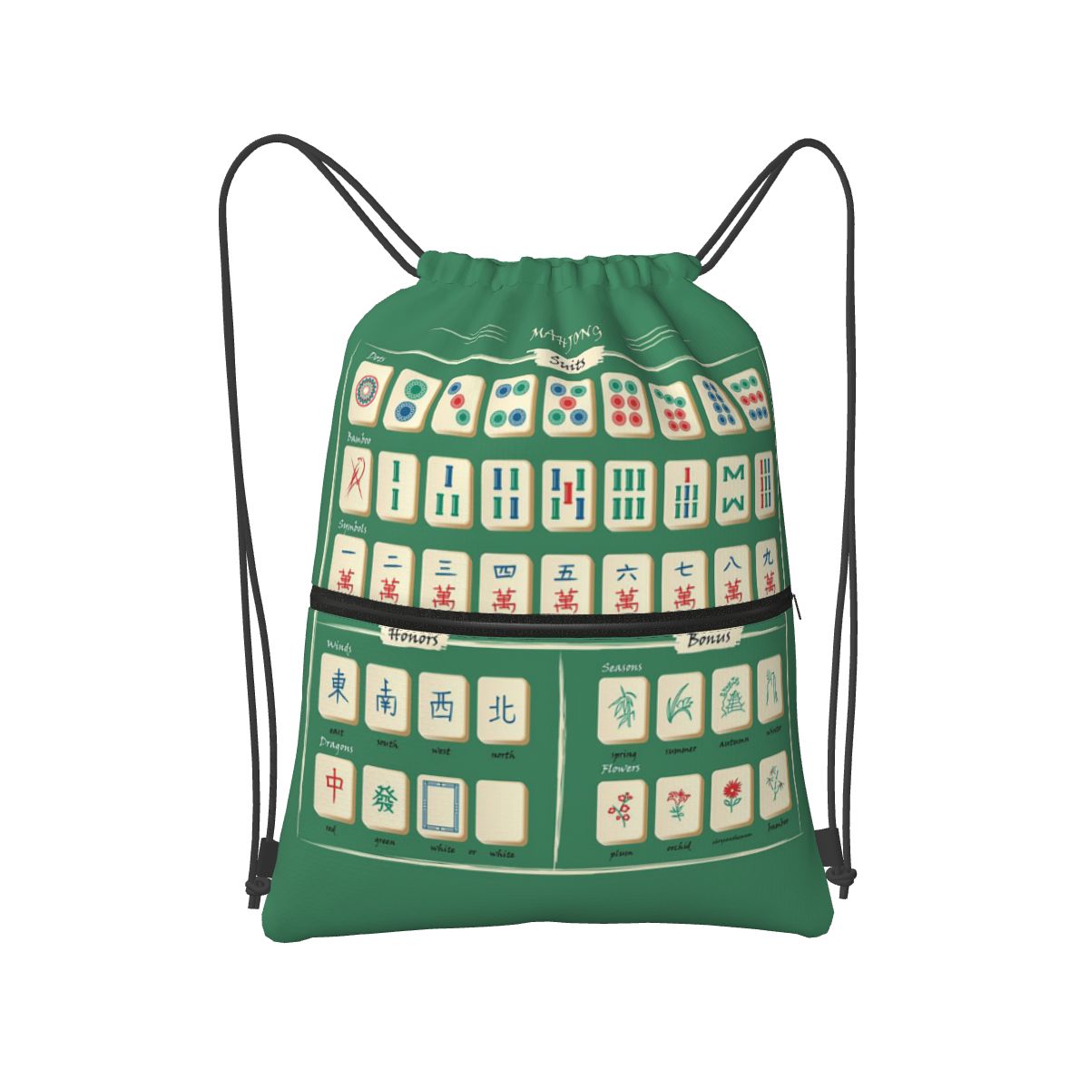 Tile Bag Drawstring - Mahjong Karo Desenli Sırt Çantaları Rahat