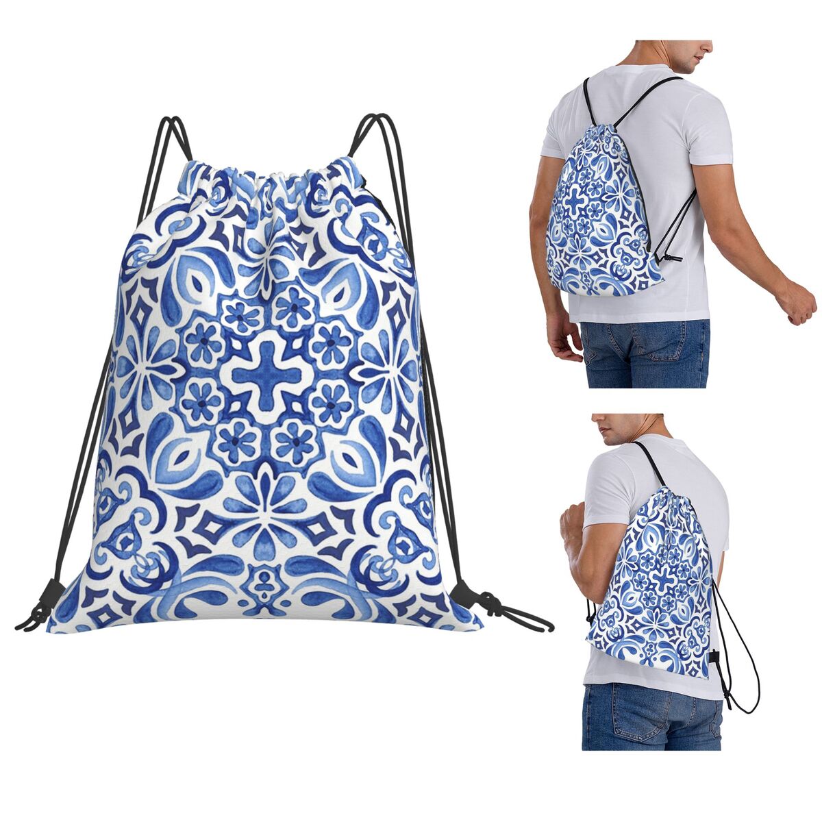 Tile Bag Drawstring - Akdeniz Mozaik Fayansları Azulejos Sırt Çantaları