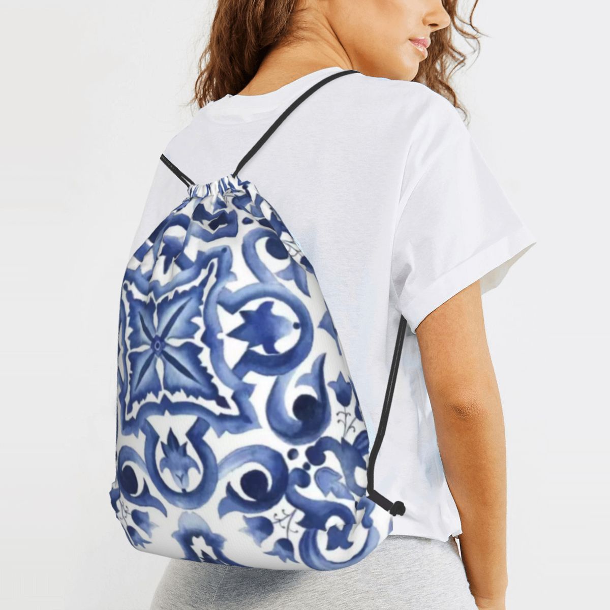 Mavi Süslü Çiçekli Akdeniz Sic - Tile Bag Drawstring incelemesi ve fiyatı