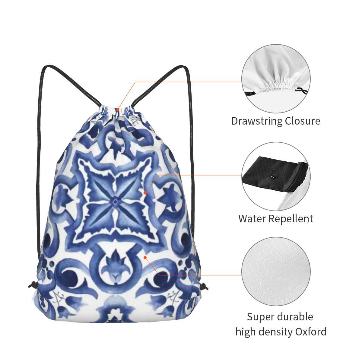 Mavi Süslü Çiçekli Akdeniz Sic - Tile Bag Drawstring incelemesi ve fiyatı