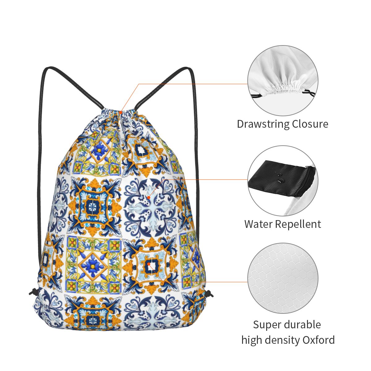 Sicilya Fayansları Kopyası, Ak - Tile Bag Drawstring incelemesi ve fiyatı