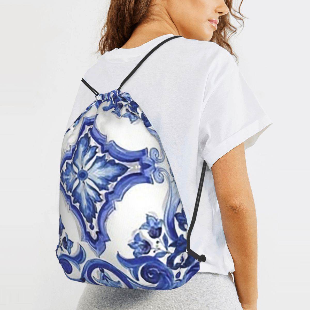 Mavi Süslü Çiçekli Akdeniz Sic - Tile Bag Drawstring incelemesi ve fiyatı