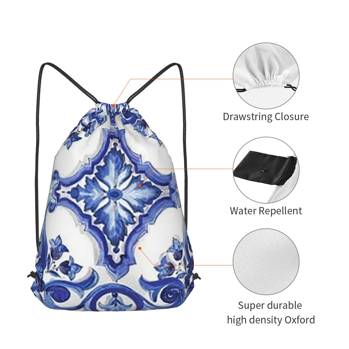 Mavi Süslü Çiçekli Akdeniz Sic - Tile Bag Drawstring incelemesi ve fiyatı