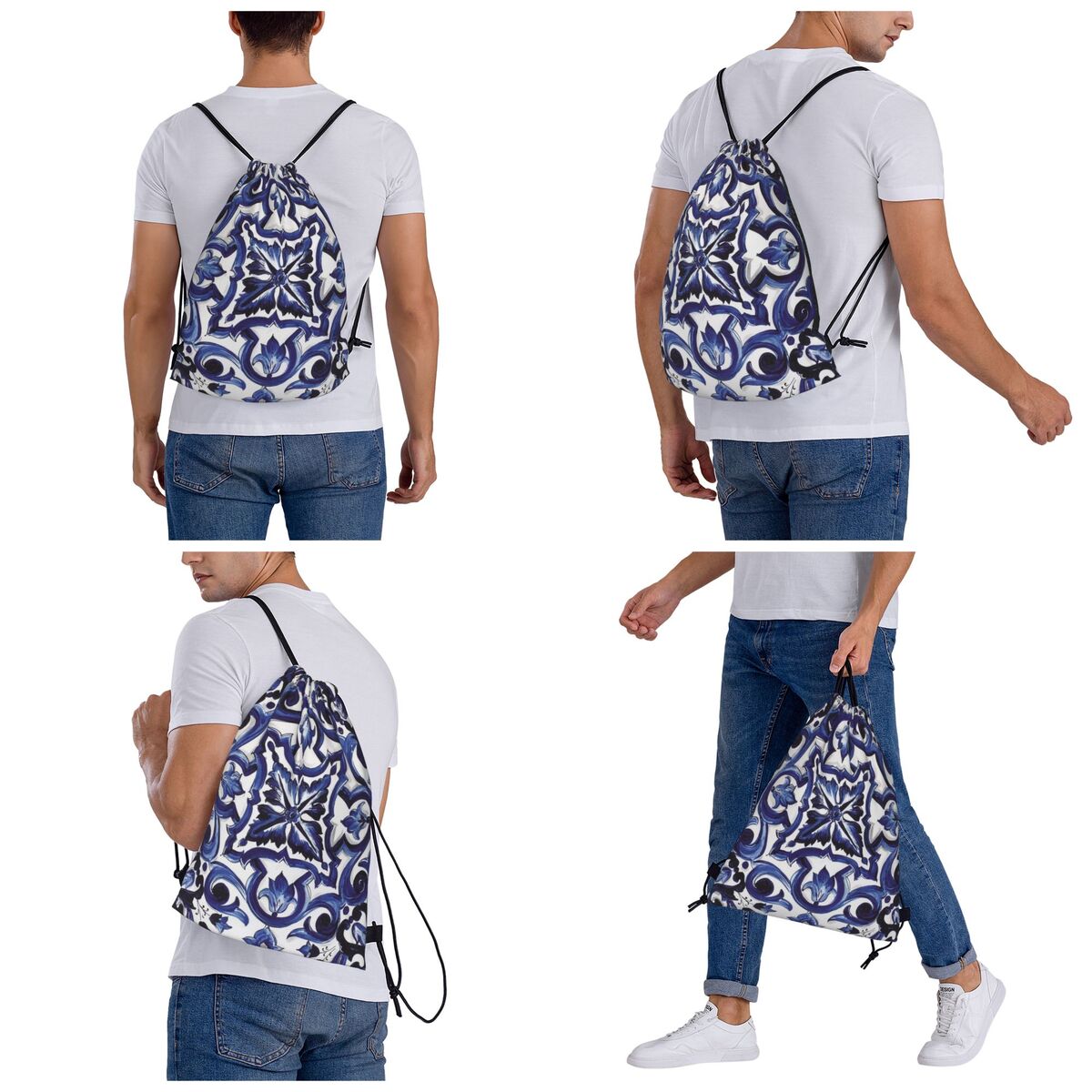 Mavi Süslü Çiçekli Akdeniz Sic - Tile Bag Drawstring incelemesi ve fiyatı