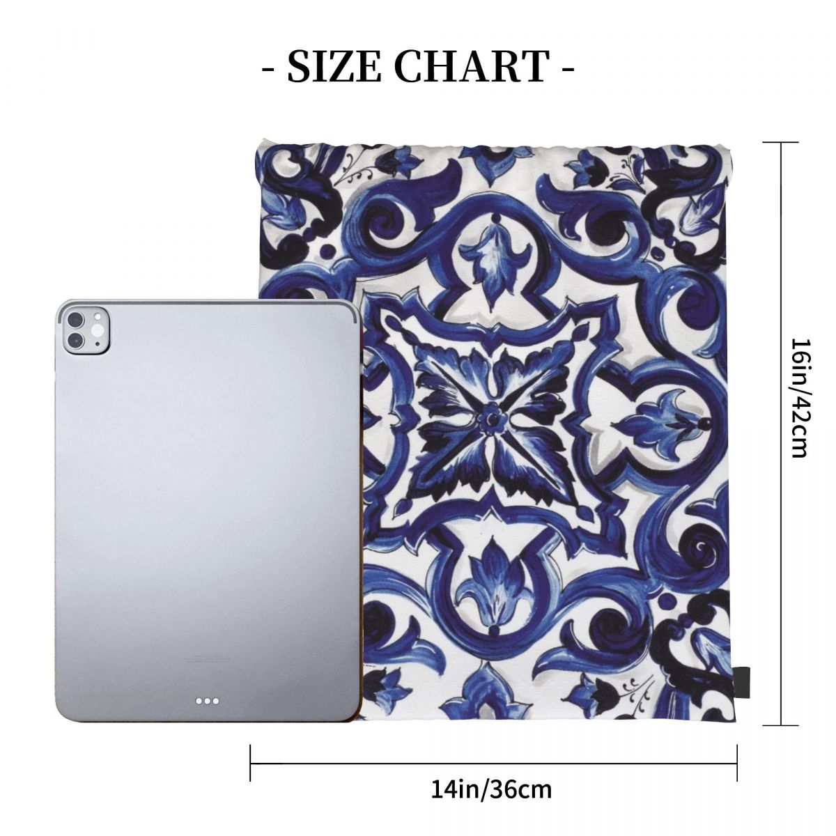 Mavi Süslü Çiçekli Akdeniz Sic - Tile Bag Drawstring incelemesi ve fiyatı