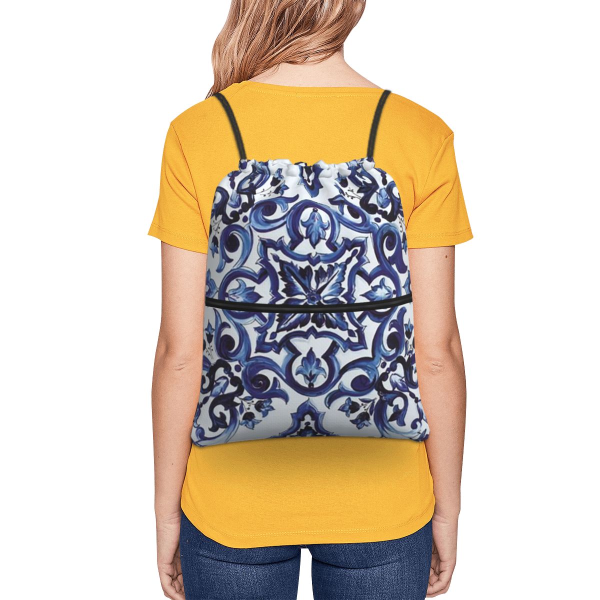 Mavi Süslü Çiçekli Akdeniz Sic - Tile Bag Drawstring incelemesi ve fiyatı