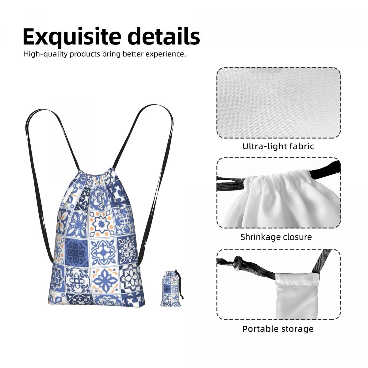 Mavi Portekiz Karosu Portekiz  - Tile Bag Drawstring incelemesi ve fiyatı