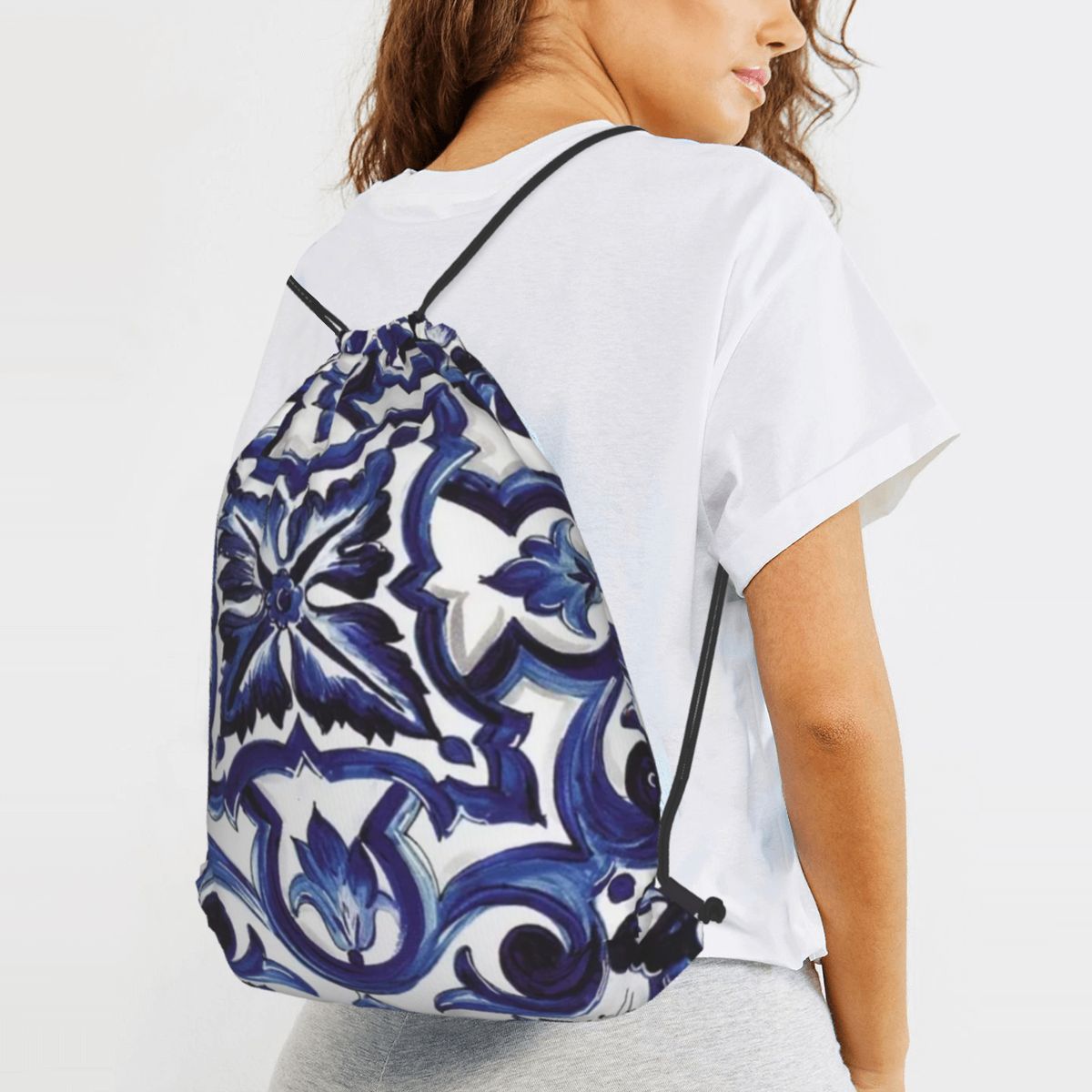 Mavi Süslü Çiçekli Akdeniz Sic - Tile Bag Drawstring incelemesi ve fiyatı