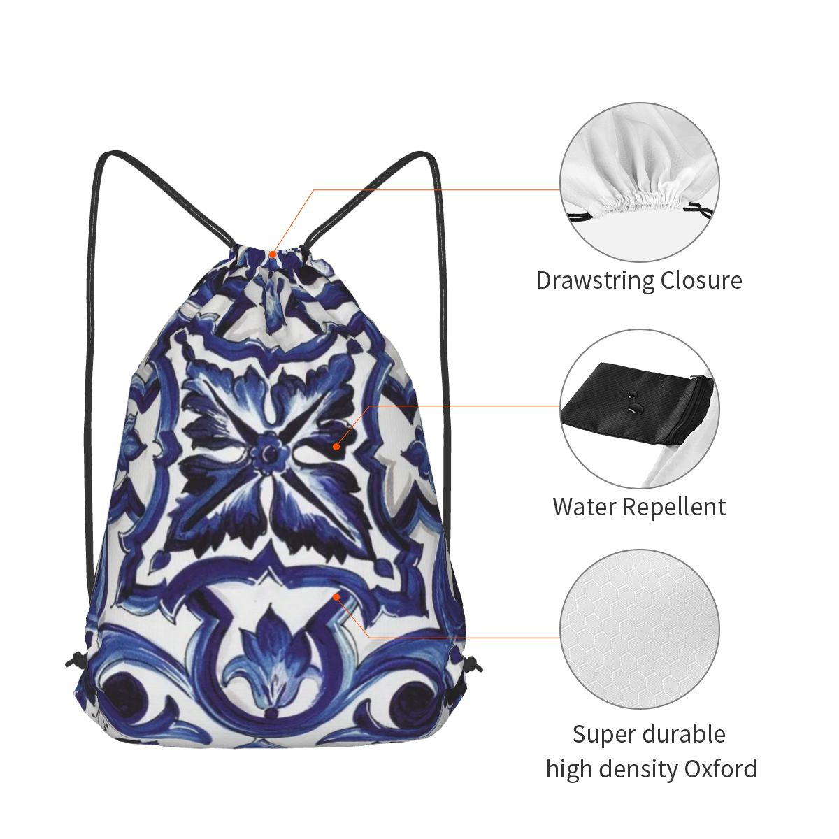 Mavi Süslü Çiçekli Akdeniz Sic - Tile Bag Drawstring incelemesi ve fiyatı