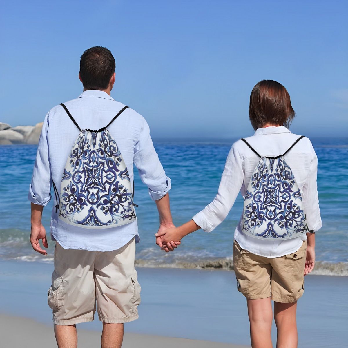 Mavi Süslü Çiçekli Akdeniz Sic - Tile Bag Drawstring incelemesi ve fiyatı