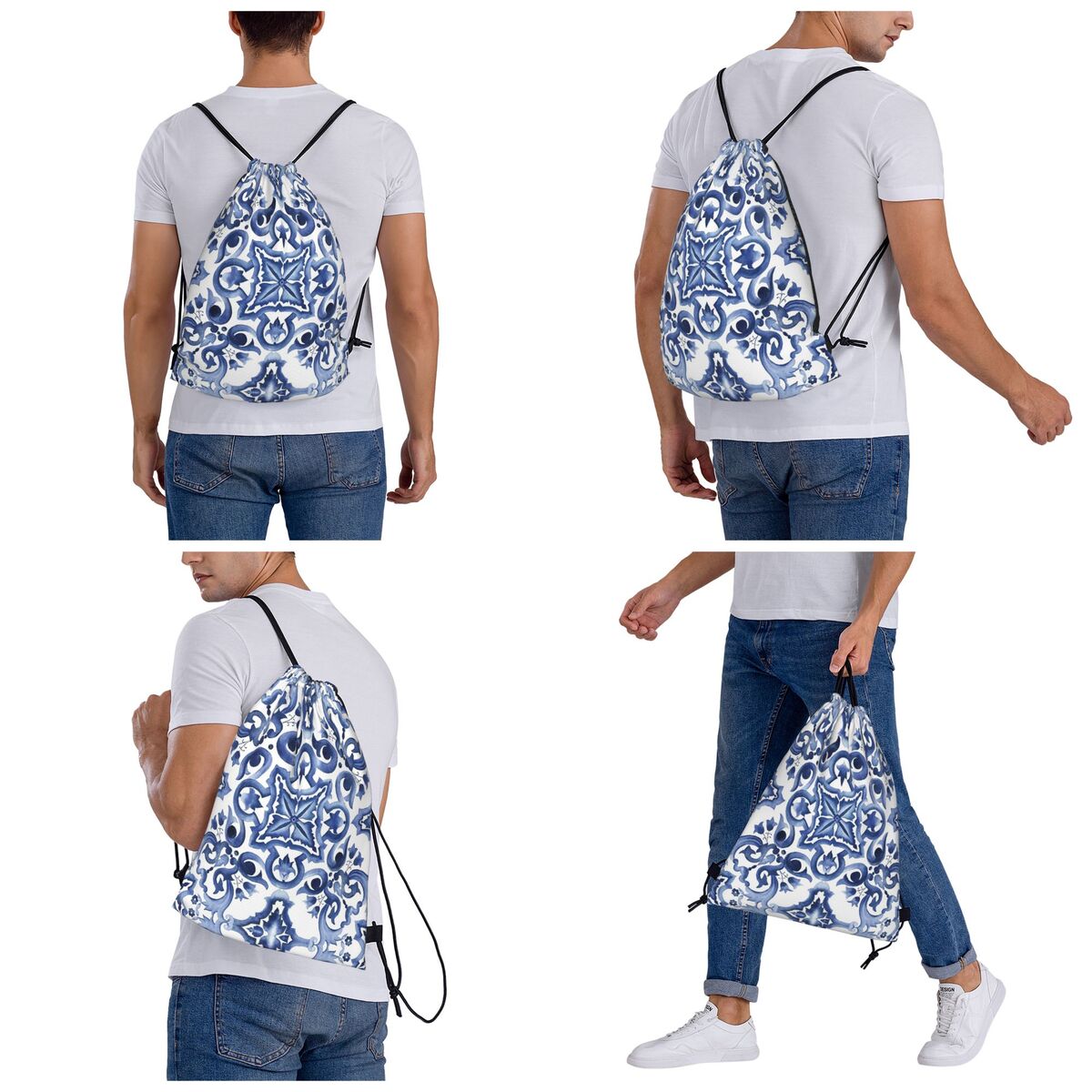 Mavi Süslü Çiçekli Akdeniz Sic - Tile Bag Drawstring incelemesi ve fiyatı