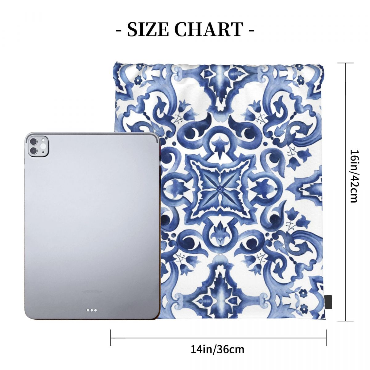 Mavi Süslü Çiçekli Akdeniz Sic - Tile Bag Drawstring incelemesi ve fiyatı