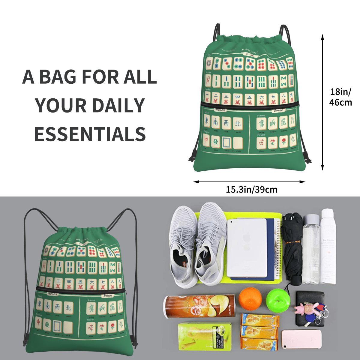 Mahjong Karo Desenli Sırt Çant - Tile Bag Drawstring incelemesi ve fiyatı