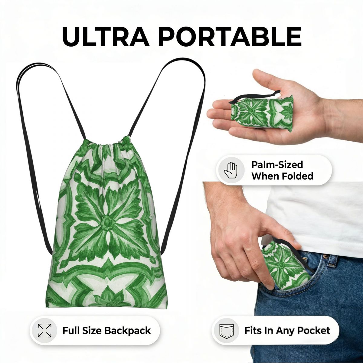 Yeşil Süslü Çiçekli Akdeniz Si - Tile Bag Drawstring incelemesi ve fiyatı
