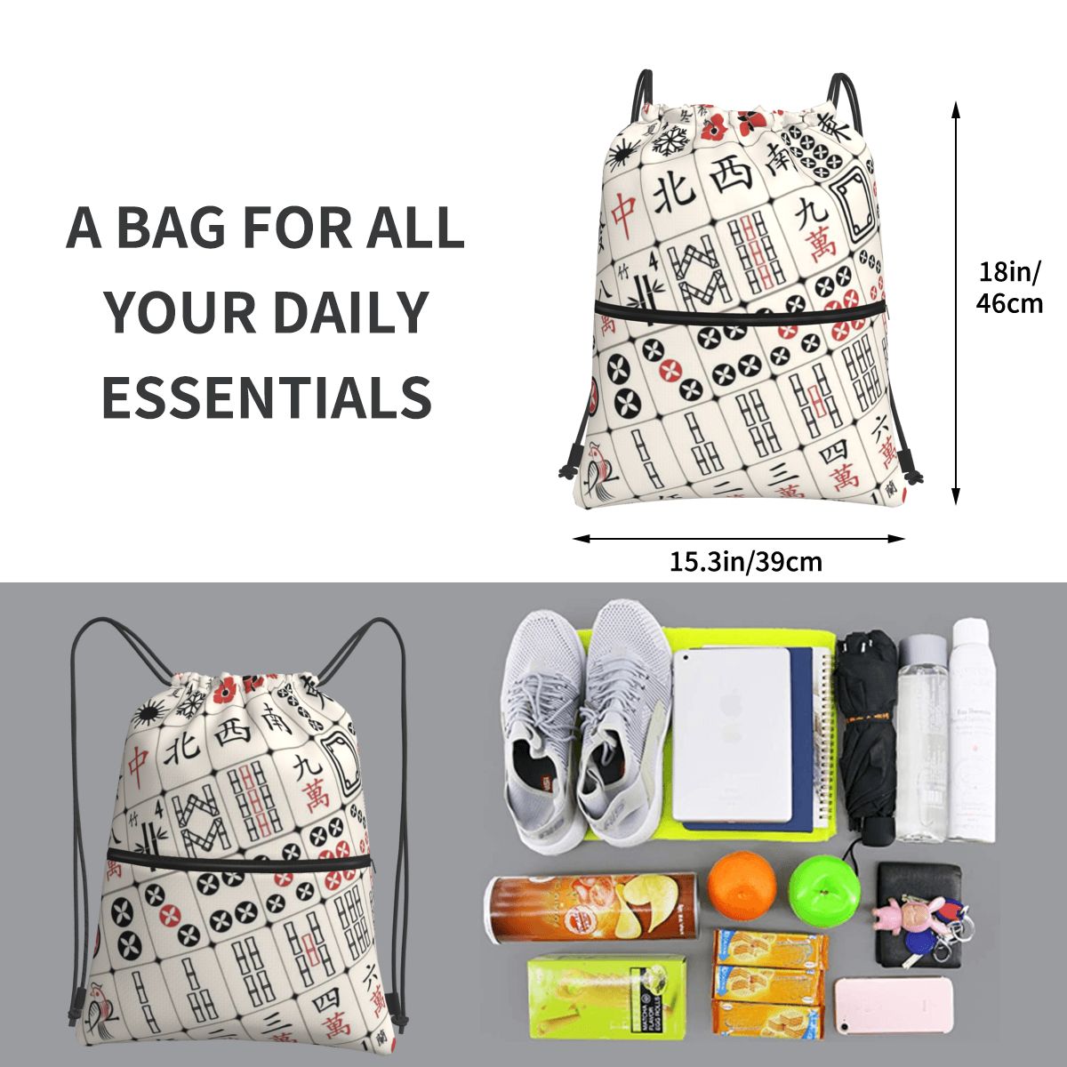 Mahjong Karo Desenli Sırt Çant - Tile Bag Drawstring incelemesi ve fiyatı